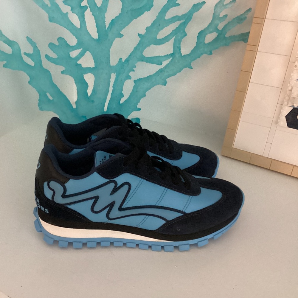 MARC JACOBS Leather Colorblock Pattern Blue Sneakers 37 US 7